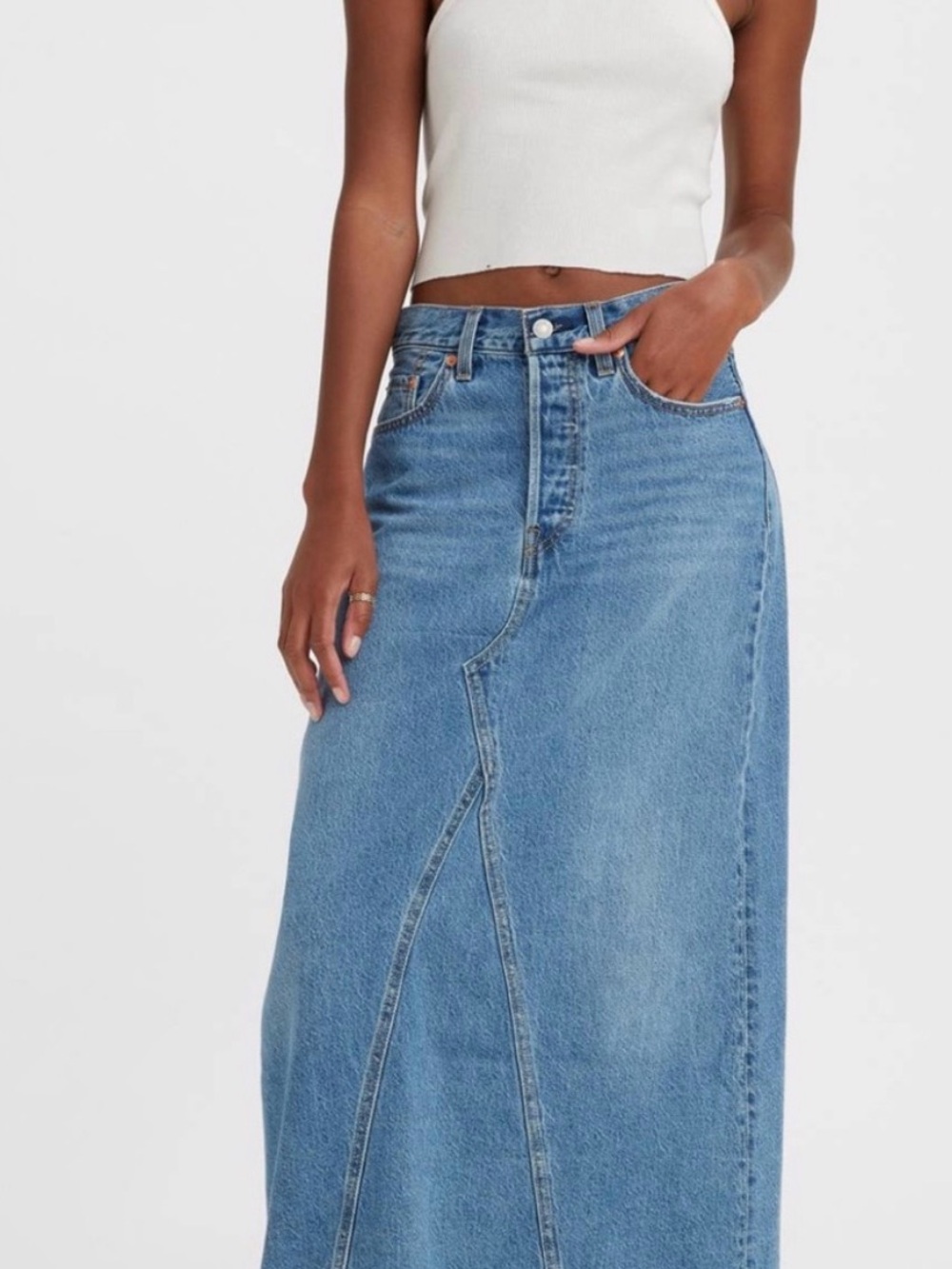 NWOT Authentic Levi High-Rise Blue Denim Maxi Skirt - Women Jeans
